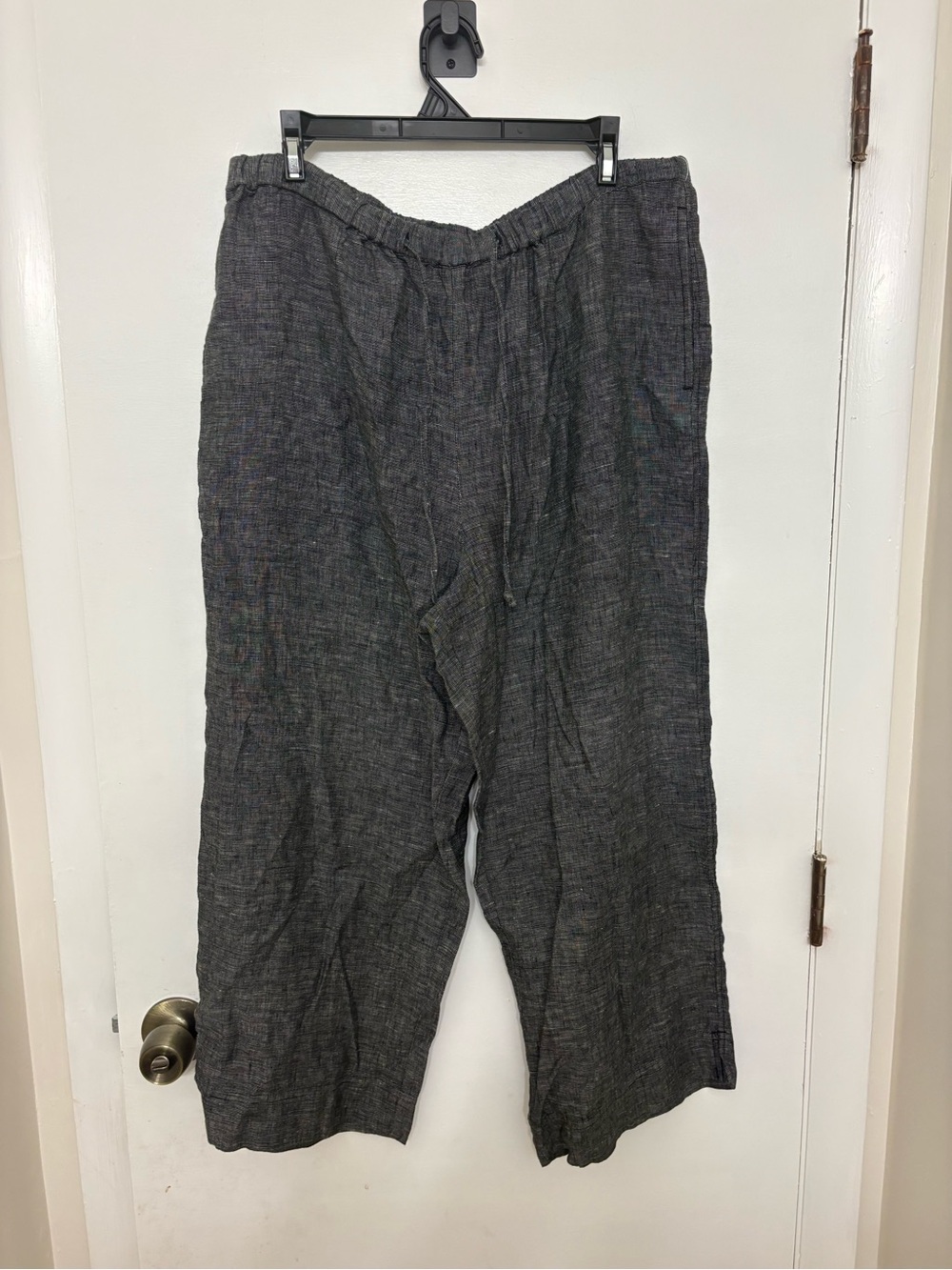 100% Linen Wide Leg Cropped Drawstring Pants Charcoal Gray by The Paragon Size M